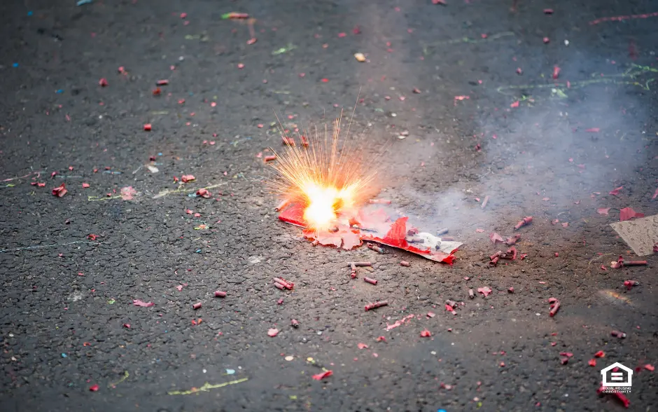 Package of firecrackers exploding