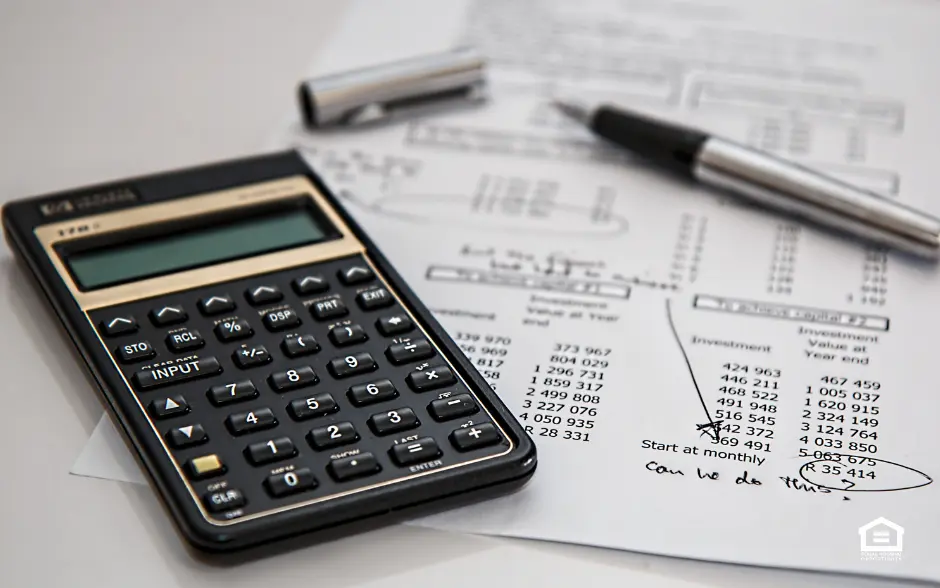 Pen, Calculator and Budget Spreadsheet