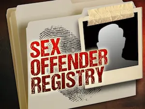 A file folder that says sex offender registry with a generic picture